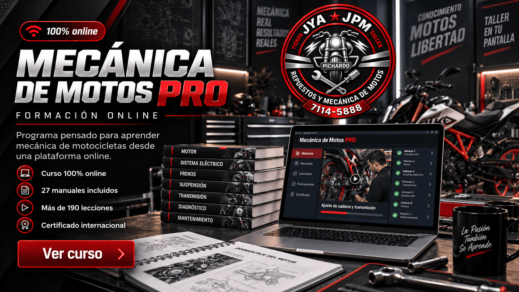 Mecánica de Motos PRO — 100% online, certificado internacional